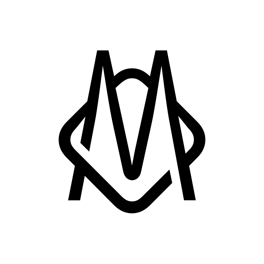 RIMOWA(リモワ)のモノグラムロゴ。Mの文字を幾何学的に図案化したシンボルマーク。