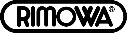 RIMOWA(リモワ)の公式ブランドロゴ画像。角丸の枠内に黒文字で「RIMOWA」、右上に登録商標マーク(®)が付いている。